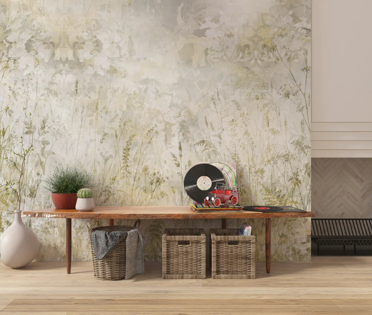 Botanical Damask Wildflower Meadow Wall Mural