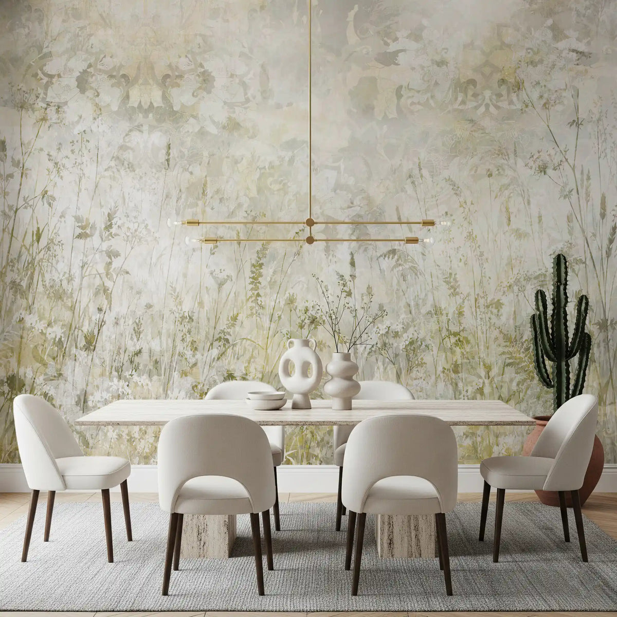 Botanical Damask Wildflower Meadow Wall Mural