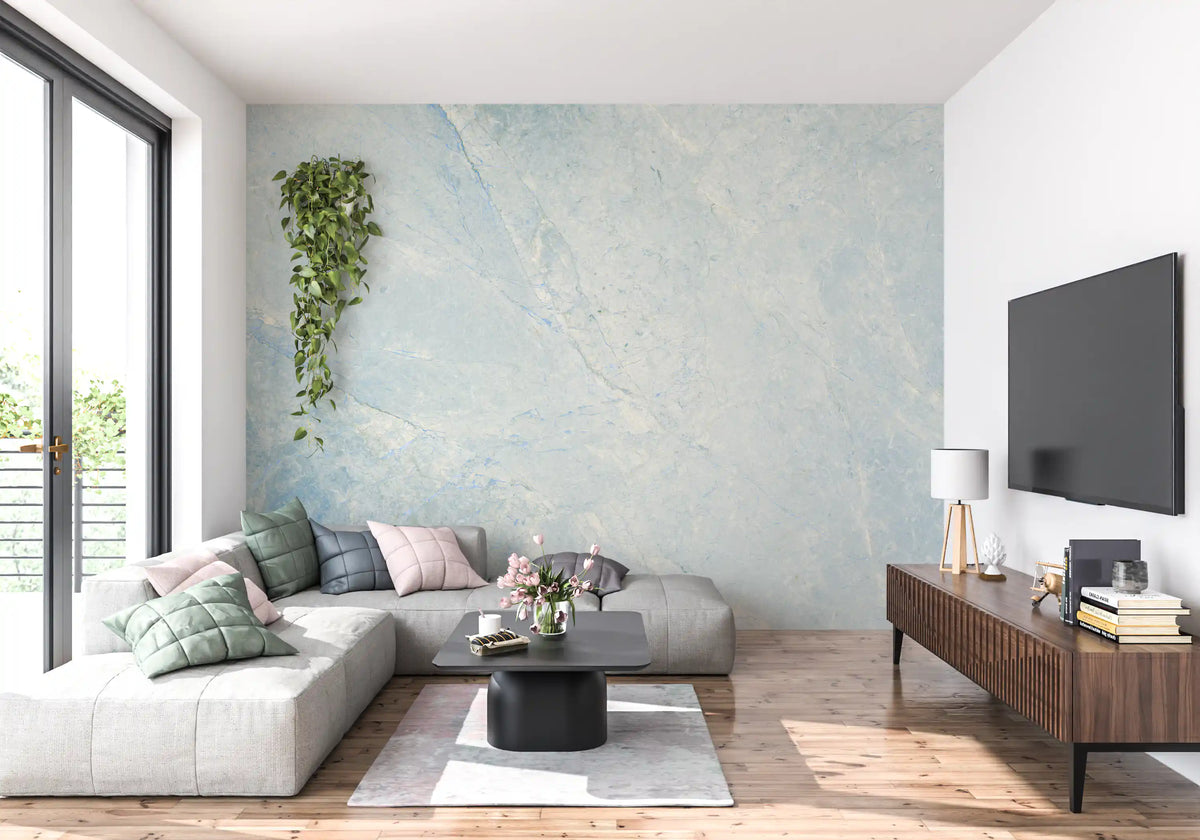 Wandbild mit Textur einer kühlen azurblauen Marmorplatte
