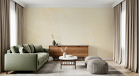 Sage green sofa, walnut sideboard and knit poufs against a cream marble feature wall GD14189