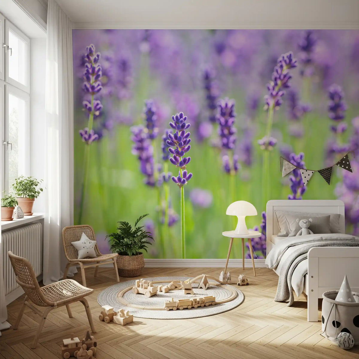 Papier peint panoramique floral abstrait Harmonie lavande