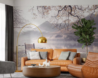 Wandbild „Nebeliger Morgen mit Bergpanorama“