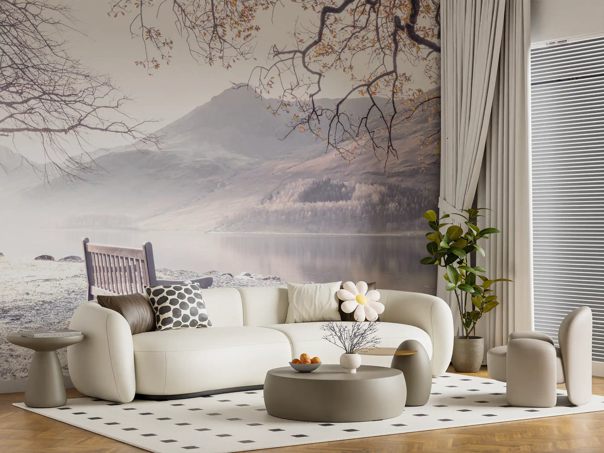 Wandbild „Nebeliger Morgen mit Bergpanorama“