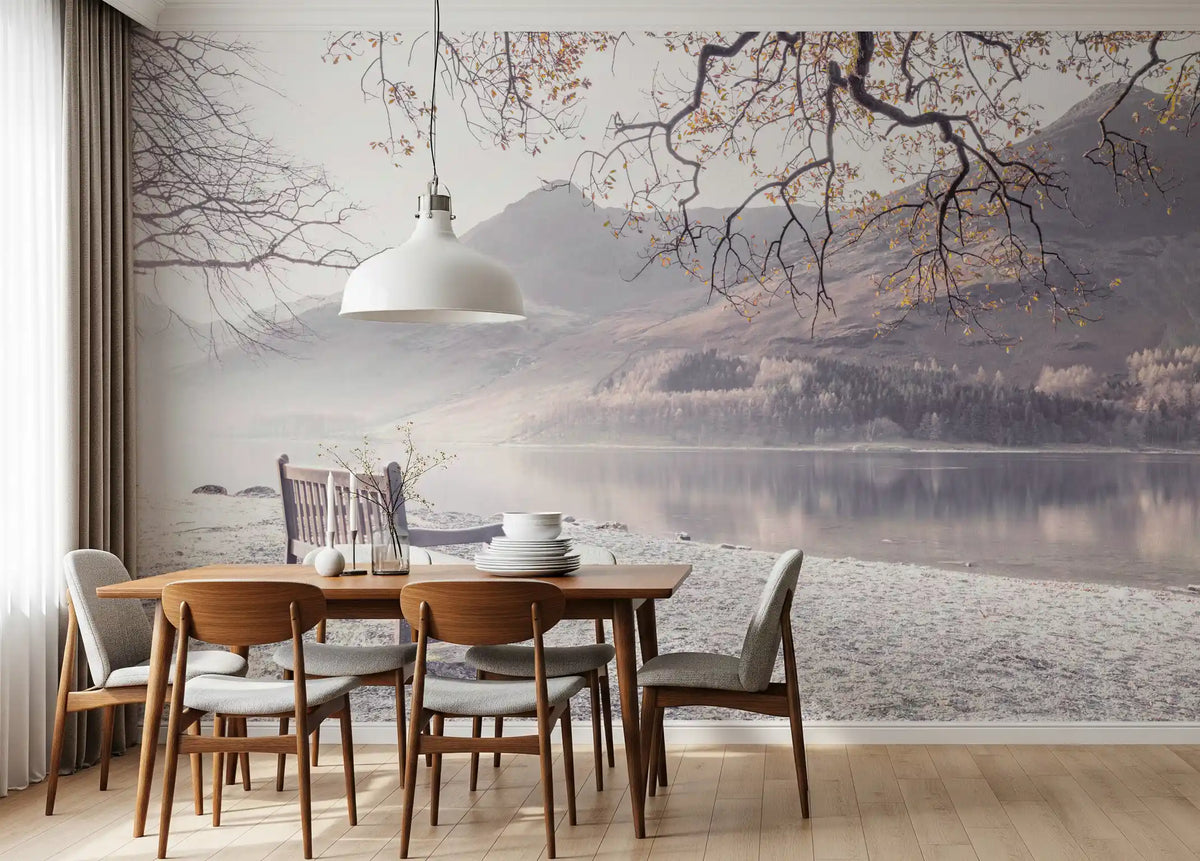 Wandbild „Nebeliger Morgen mit Bergpanorama“