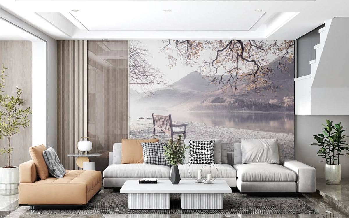 Wandbild „Nebeliger Morgen mit Bergpanorama“