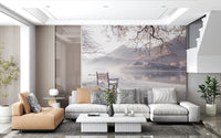 Wandbild „Nebeliger Morgen mit Bergpanorama“