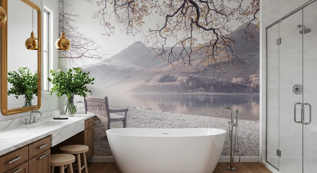 Wandbild „Nebeliger Morgen mit Bergpanorama“