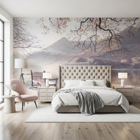 Wandbild „Nebeliger Morgen mit Bergpanorama“