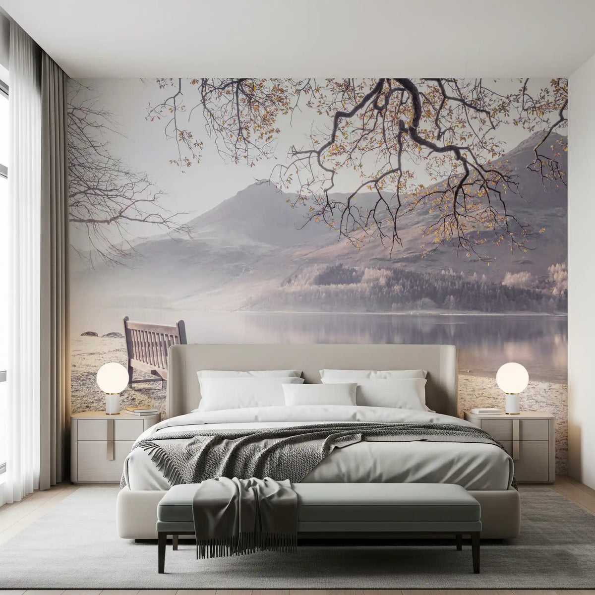 Wandbild „Nebeliger Morgen mit Bergpanorama“