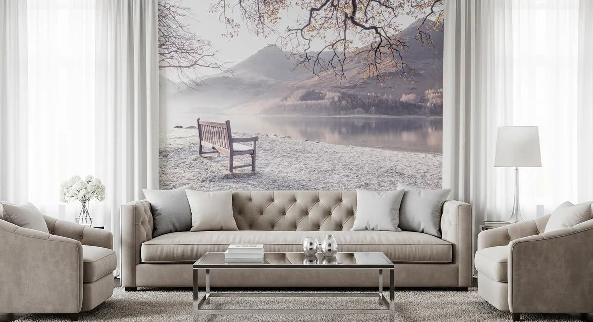 Wandbild „Nebeliger Morgen mit Bergpanorama“