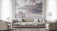 Wandbild „Nebeliger Morgen mit Bergpanorama“