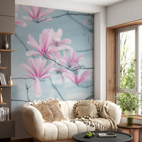 Papier peint panoramique de branches de magnolia minimalistes