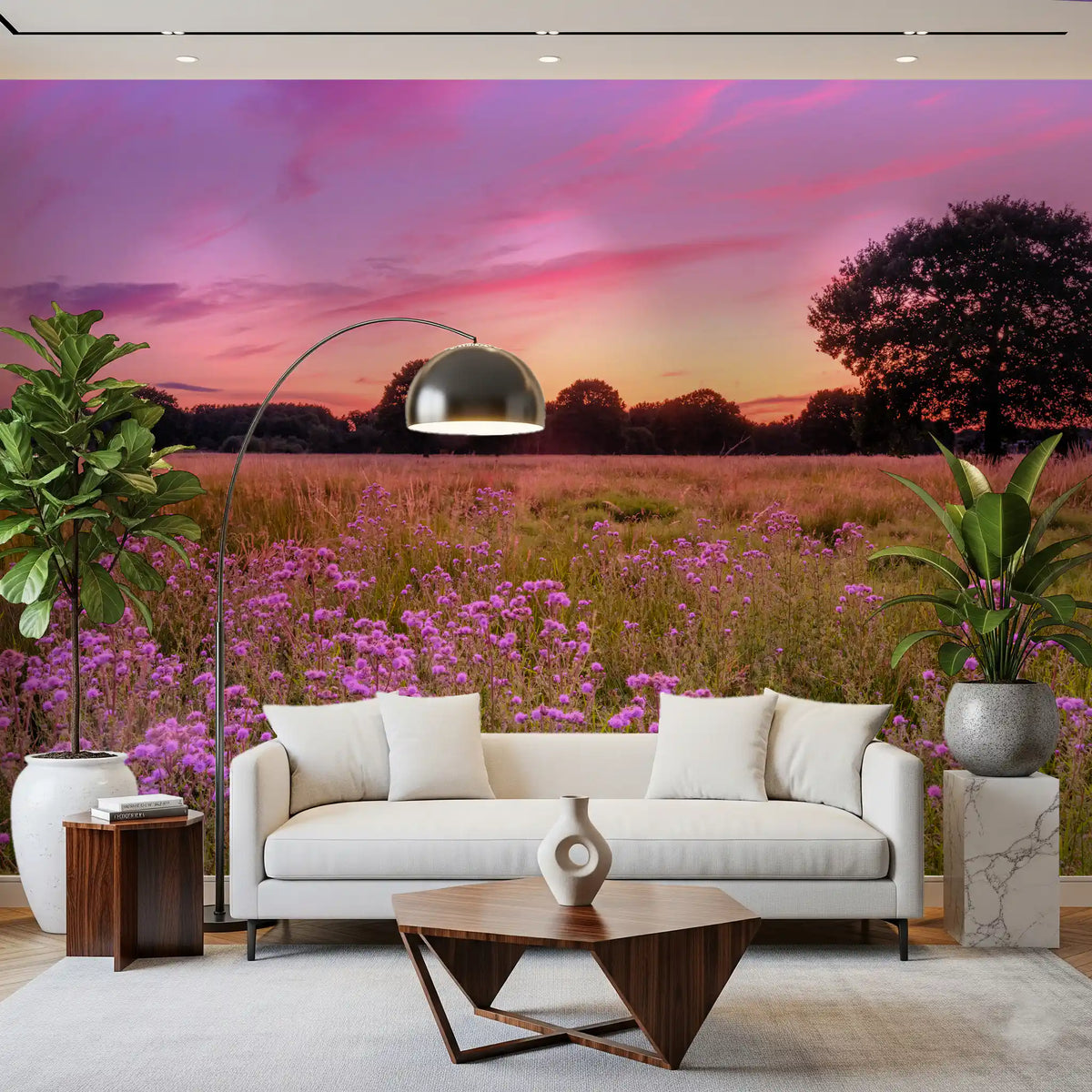 Fotomural de Paisagem de Prado com Horizonte Roxo