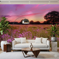 Fotomural de Paisagem de Prado com Horizonte Roxo