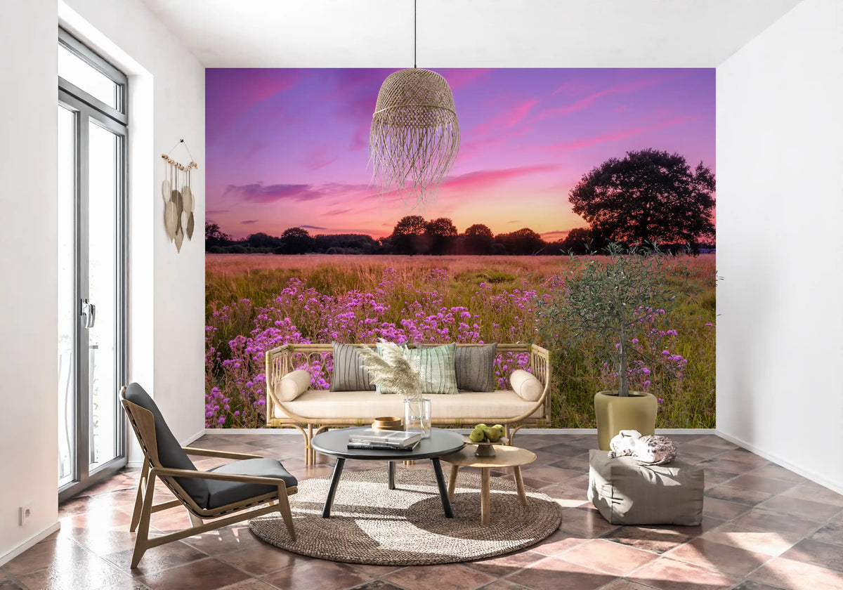 Fotomural de Paisagem de Prado com Horizonte Roxo