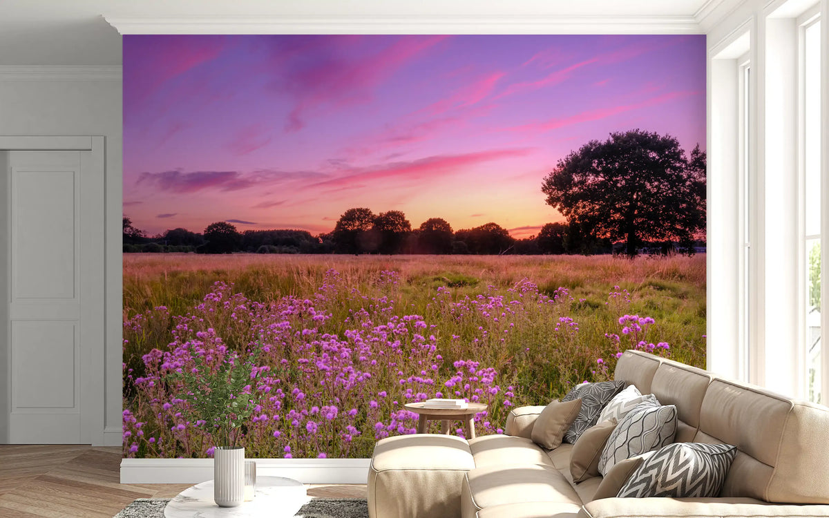 Fotomural de Paisagem de Prado com Horizonte Roxo