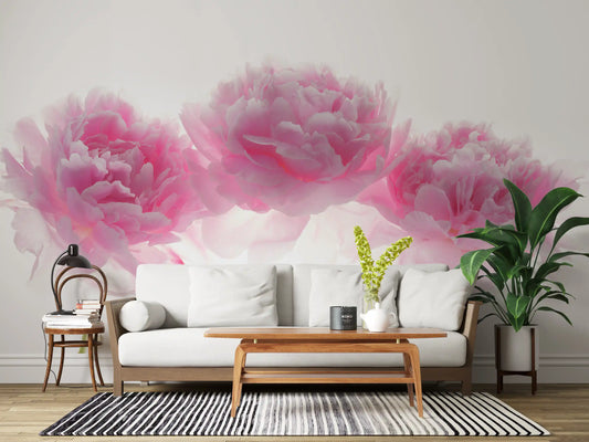 Papier peint panoramique minimaliste aux pétales rose poudré