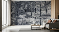 Fresque murale d’un reflet de forêt de pins monochrome