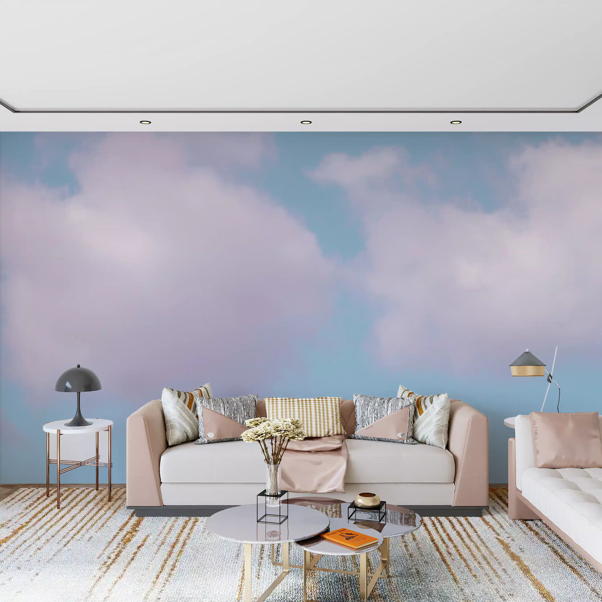 Minimalistisches Wandbild mit urbaner Silhouette in der Abenddämmerung