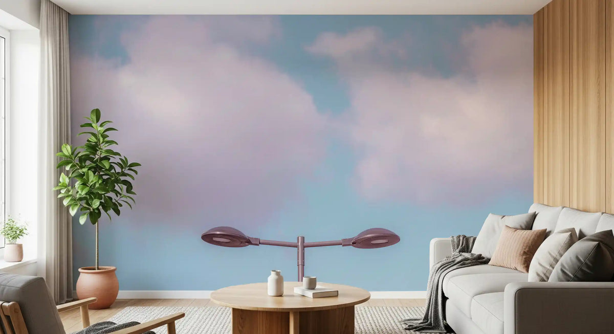 Minimalistisches Wandbild mit urbaner Silhouette in der Abenddämmerung
