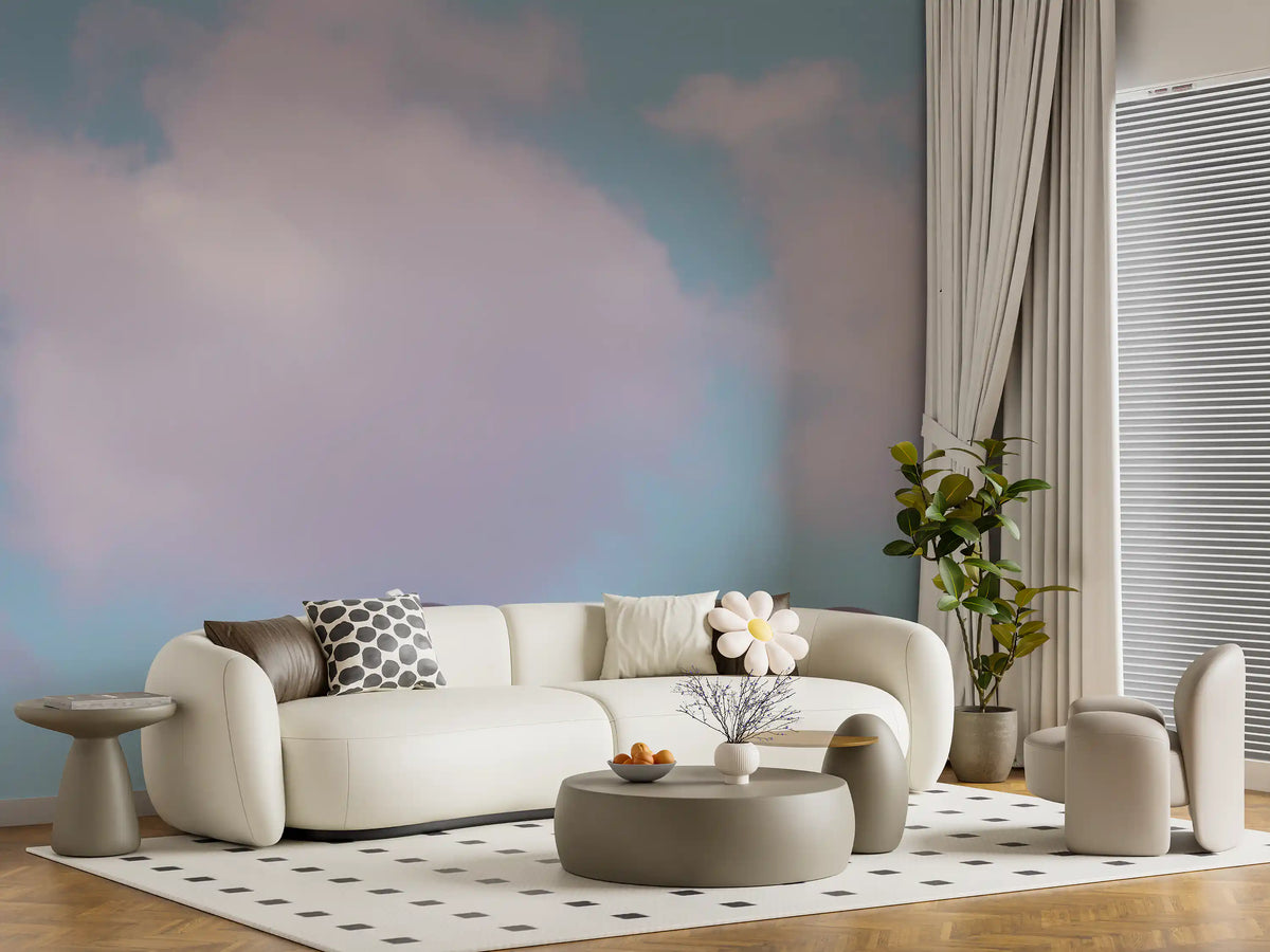 Minimalistisches Wandbild mit urbaner Silhouette in der Abenddämmerung