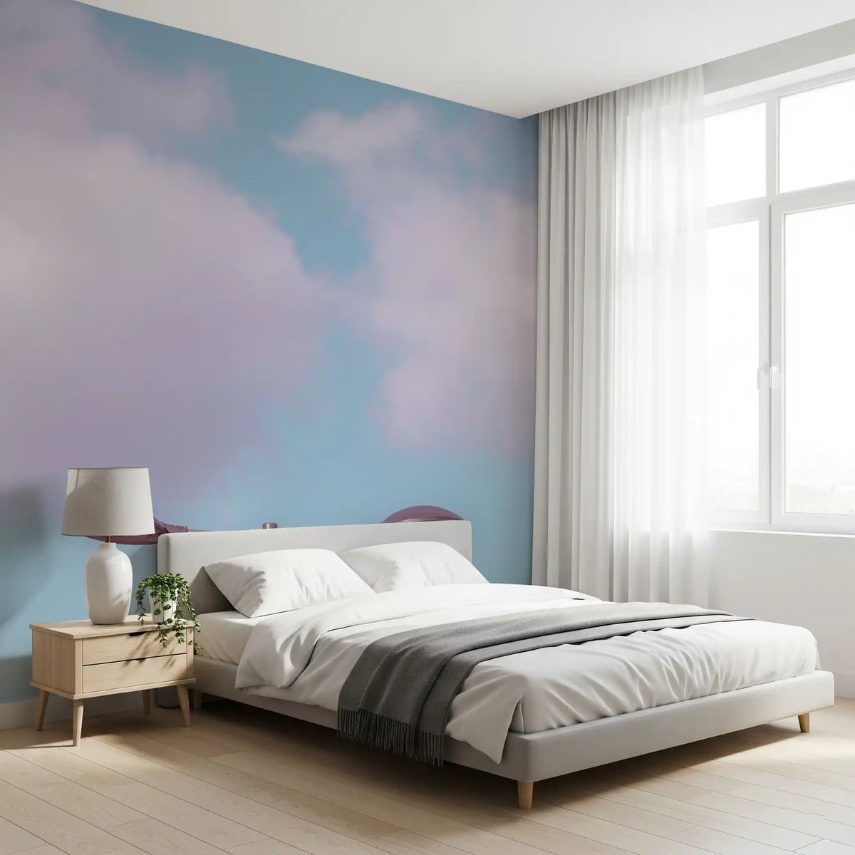 Minimalistisches Wandbild mit urbaner Silhouette in der Abenddämmerung
