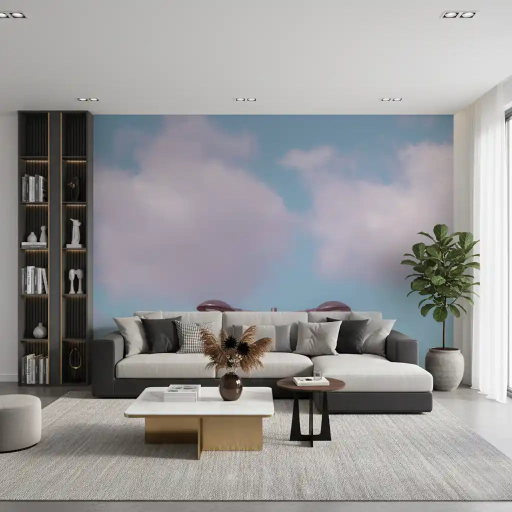 Minimalistisches Wandbild mit urbaner Silhouette in der Abenddämmerung