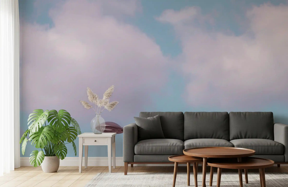 Minimalistisches Wandbild mit urbaner Silhouette in der Abenddämmerung