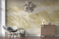 Papier peint panoramique à texture de marbre sable doré