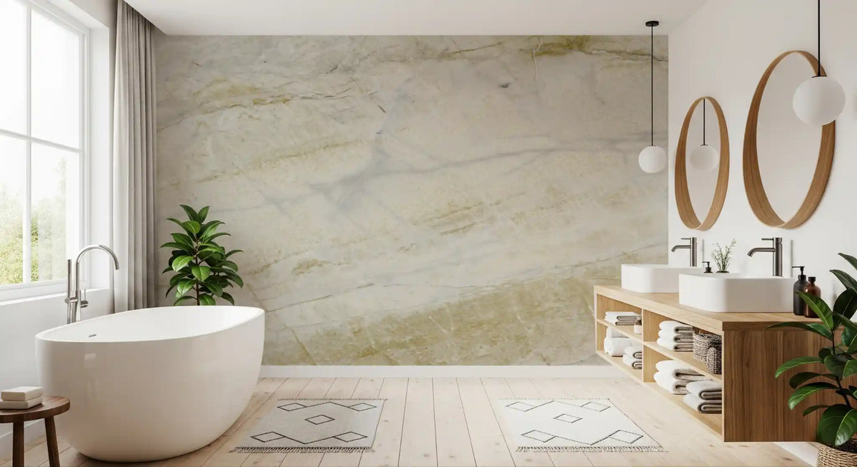 Carta da parati murale con venature di marmo crema e ocra