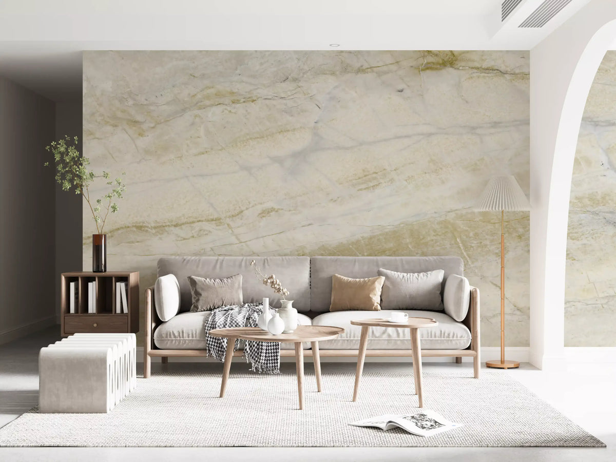 Carta da parati murale con venature di marmo crema e ocra