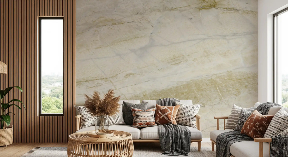 Carta da parati murale con venature di marmo crema e ocra