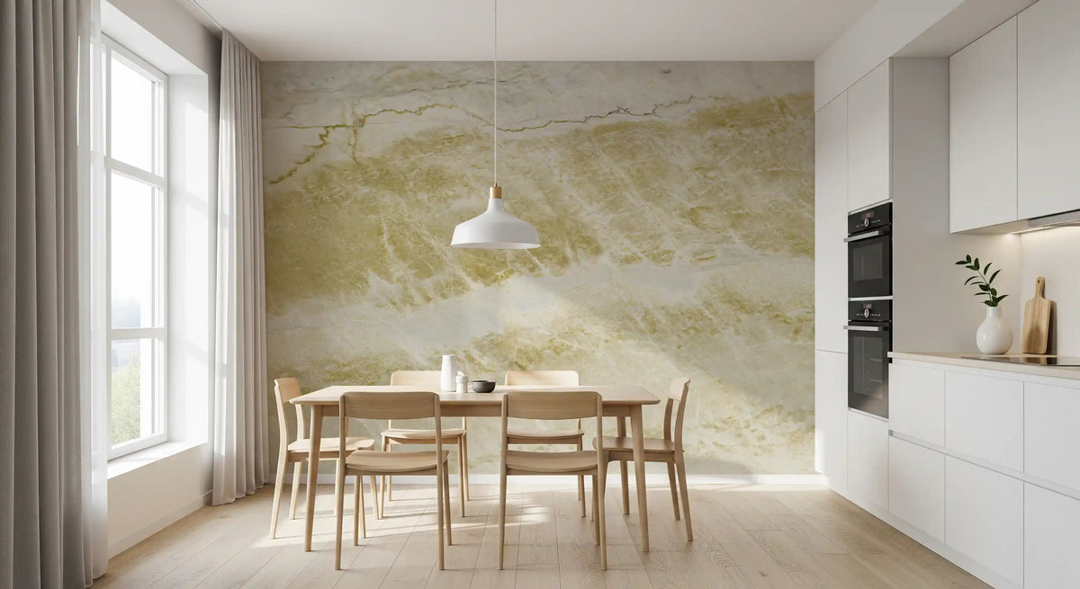 Papier peint panoramique effet marbre naturel à veines dorées