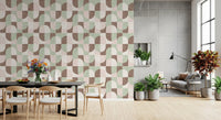 Uttrycksfull, texturerad, handmålad geometrisk tapet i mjuk grandmillennialstil