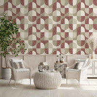 Carta da parati geometrica dai toni terrosi, dipinta a mano, dalla texture audace e dallo stile rustico da farmhouse