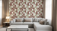 Carta da parati geometrica dai toni terrosi, dipinta a mano, dalla texture audace e dallo stile rustico da farmhouse