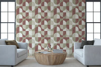 Carta da parati geometrica dai toni terrosi, dipinta a mano, dalla texture audace e dallo stile rustico da farmhouse