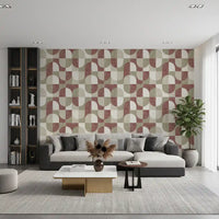 Carta da parati geometrica dai toni terrosi, dipinta a mano, dalla texture audace e dallo stile rustico da farmhouse