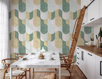 Midcentury geometrisk tapet med teksturerte, håndmalte former i vakker balanse⁠