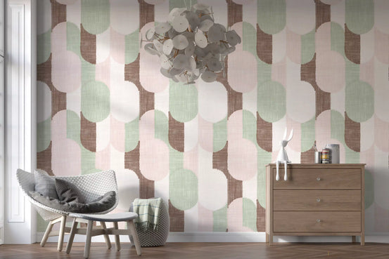 Mid Century Textured Hand Painted Geometries Grandmillennial Delight Soft Wallpaper⁠