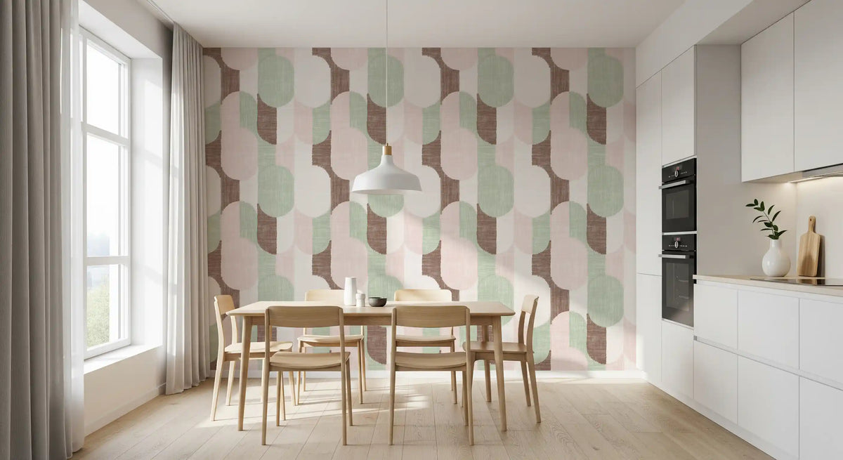 Papier peint doux aux motifs géométriques texturés peints à la main, pour le plus grand plaisir des adeptes du style grandmillennial