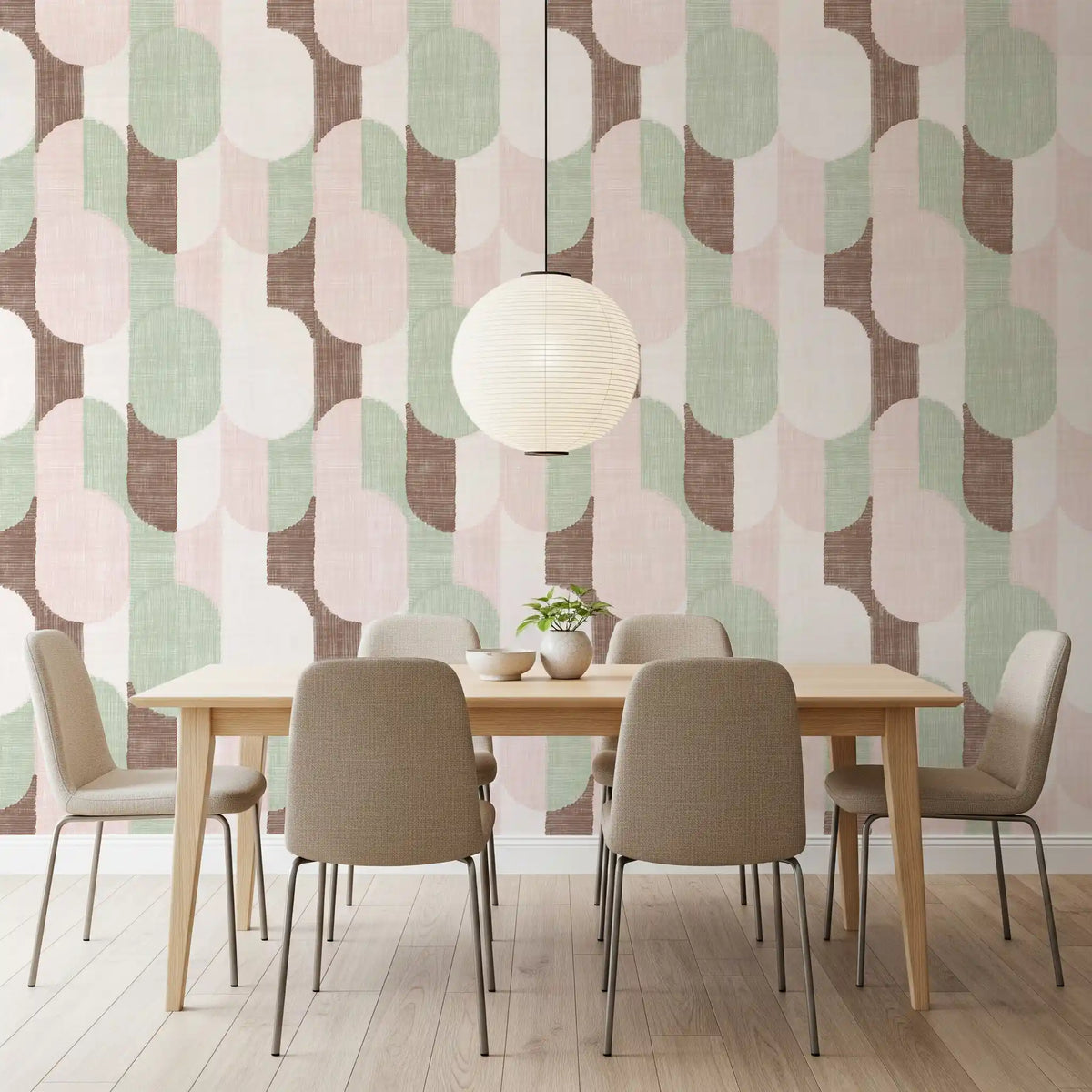 Papier peint doux aux motifs géométriques texturés peints à la main, pour le plus grand plaisir des adeptes du style grandmillennial