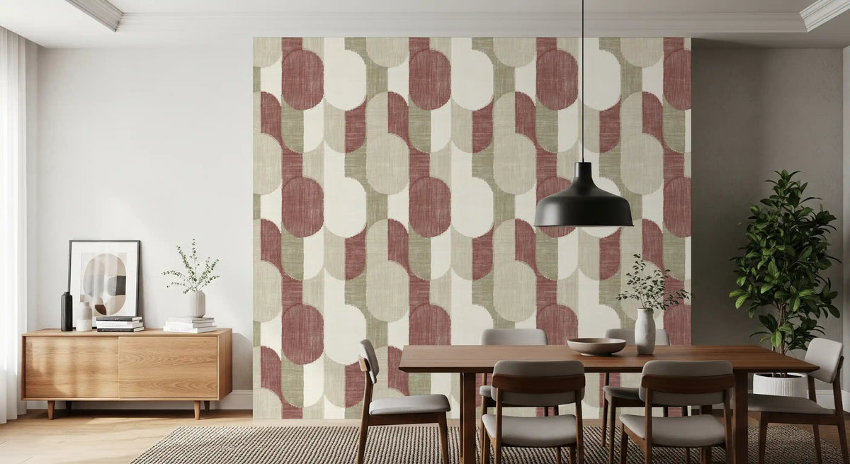 Mid Century Textured Hand Painted Geometries Rustic Farmhouse Earthy Tones Wallpaper⁠