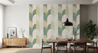 Vackert balanserad tapet med handmålade geometriska former med mid-century modern-känsla och struktur⁠