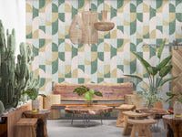Carta da parati con motivi geometrici dipinti a mano, effetto piastrellato e texture, splendidamente armoniosa⁠
