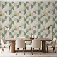 Carta da parati con motivi geometrici dipinti a mano, effetto piastrellato e texture, splendidamente armoniosa⁠