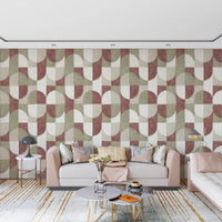 Papier peint à motifs géométriques texturés peints à la main, tons terreux, style rustique de ferme⁠