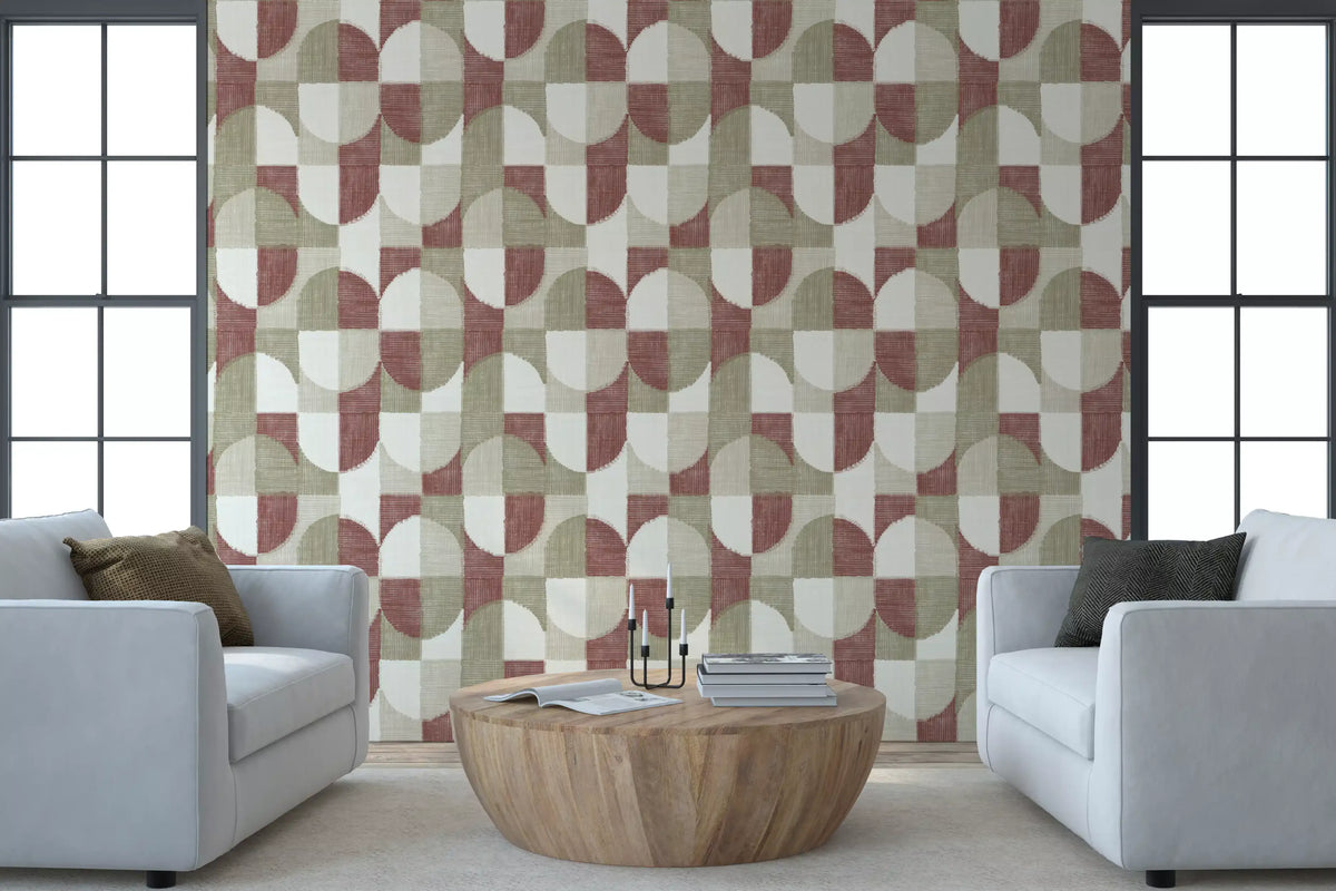 Papier peint à motifs géométriques texturés peints à la main, tons terreux, style rustique de ferme⁠