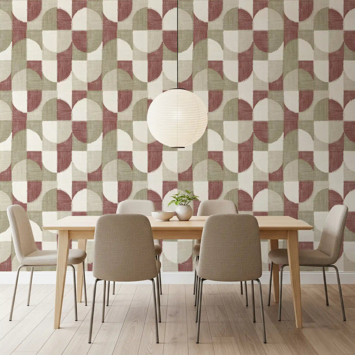 Papier peint à motifs géométriques texturés peints à la main, tons terreux, style rustique de ferme⁠