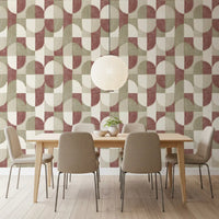 Papier peint à motifs géométriques texturés peints à la main, tons terreux, style rustique de ferme⁠